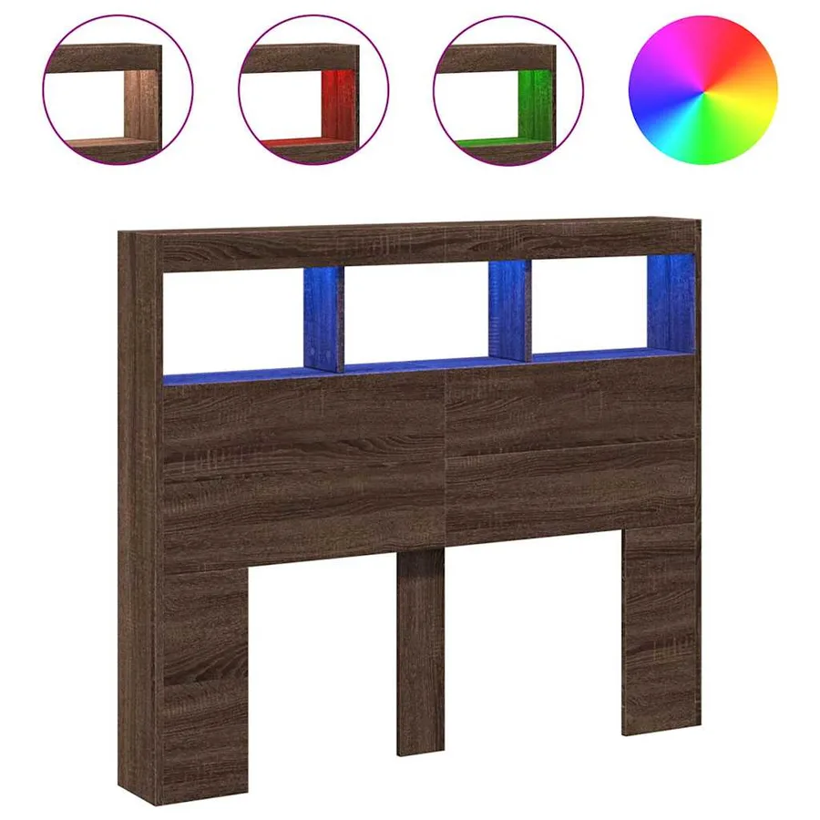 Armoire tête de lit avec LED chêne marron 120x17x102 cm - 2