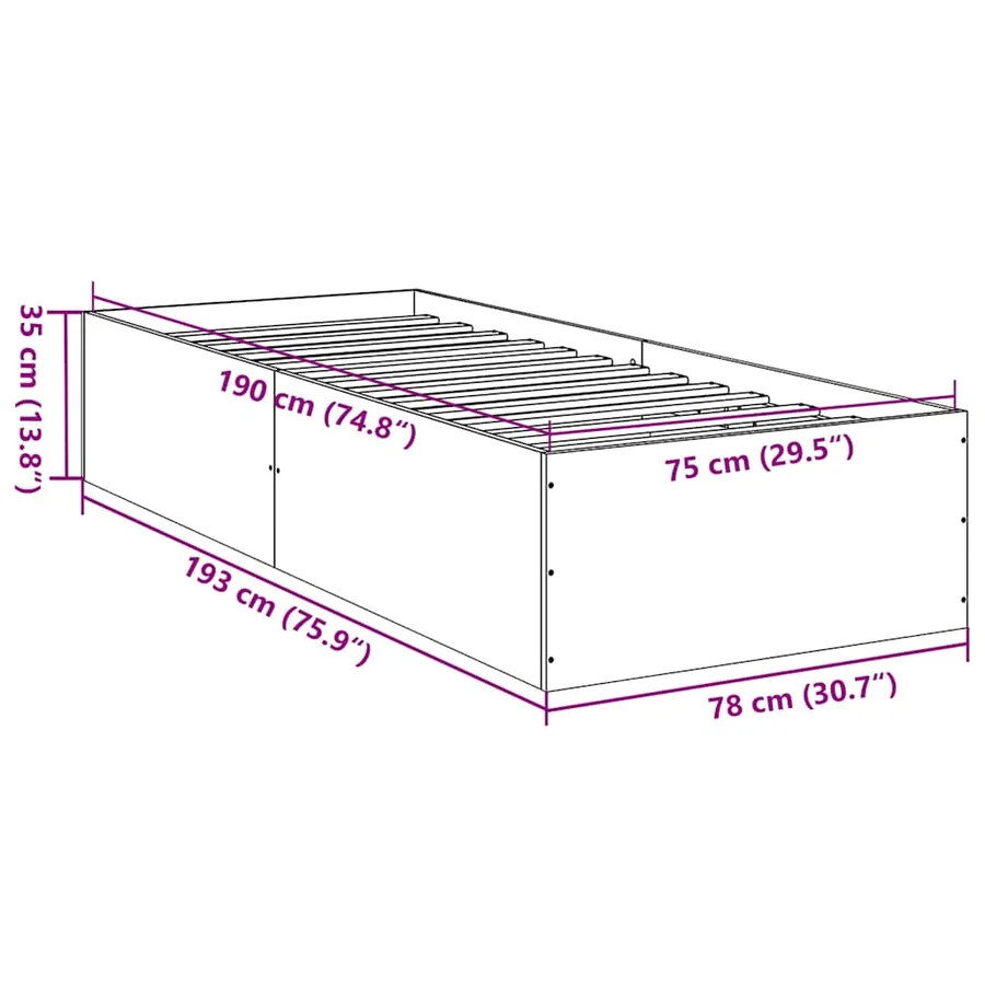 Cadre de lit sans matelas blanc 75x190 cm bois d'ingénierie - 10