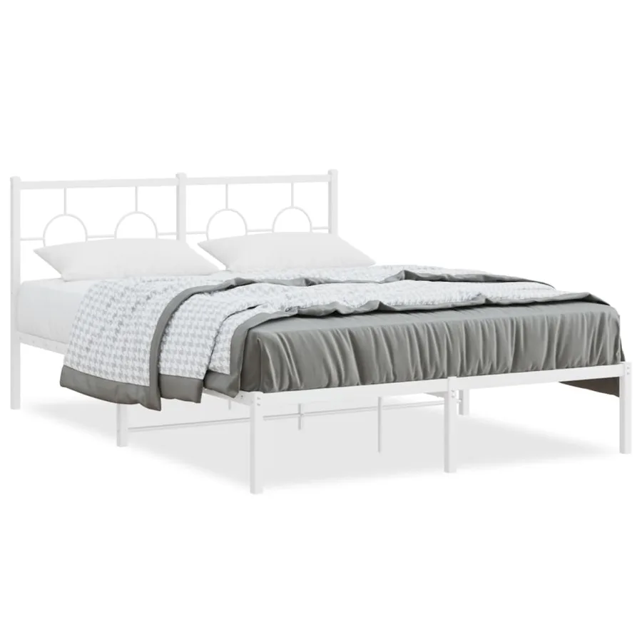 Cadre de lit métal sans matelas et tête de lit blanc 135x190 cm - 2