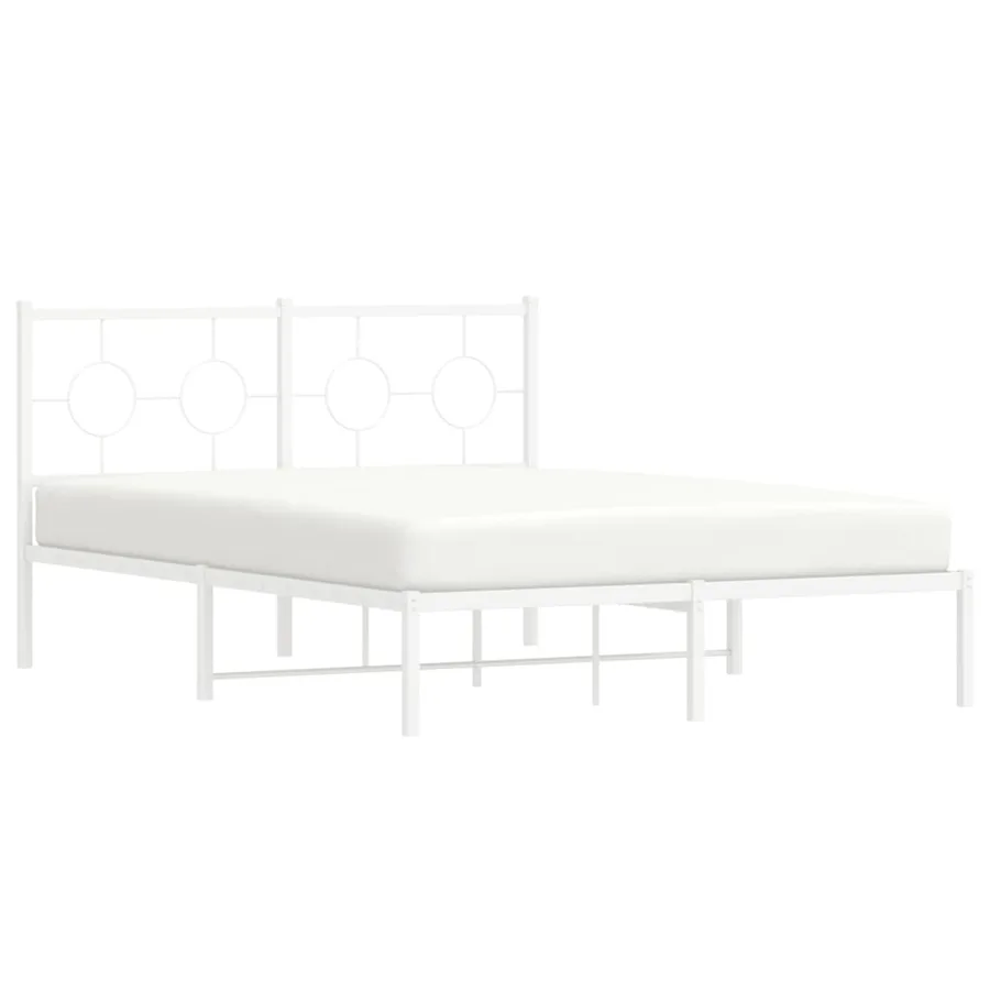 Cadre de lit métal sans matelas et tête de lit blanc 135x190 cm - 4