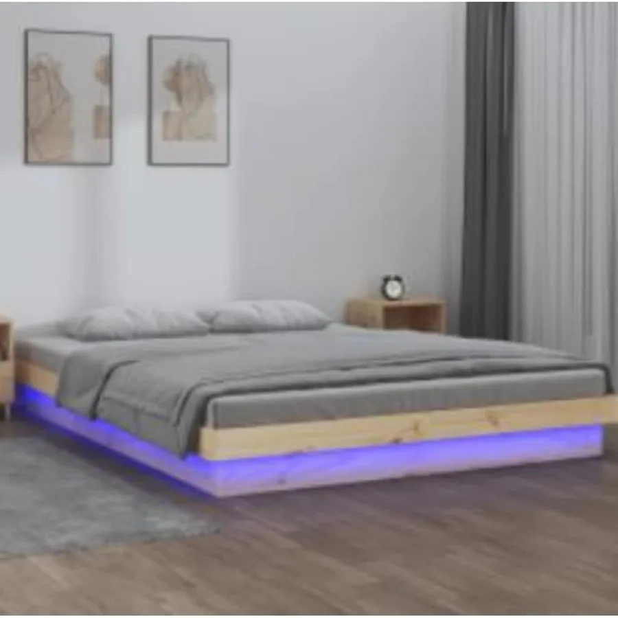 Cadre de lit à LED sans matelas 140x200 cm bois massif