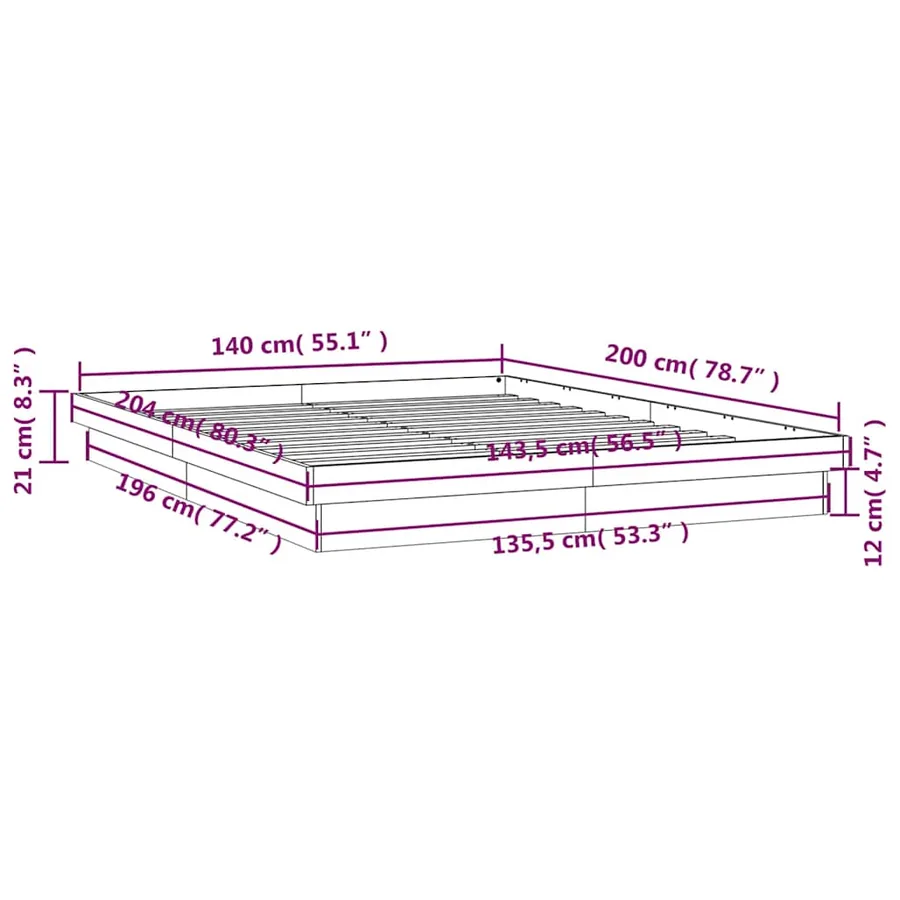 Cadre de lit à LED sans matelas 140x200 cm bois massif - 15