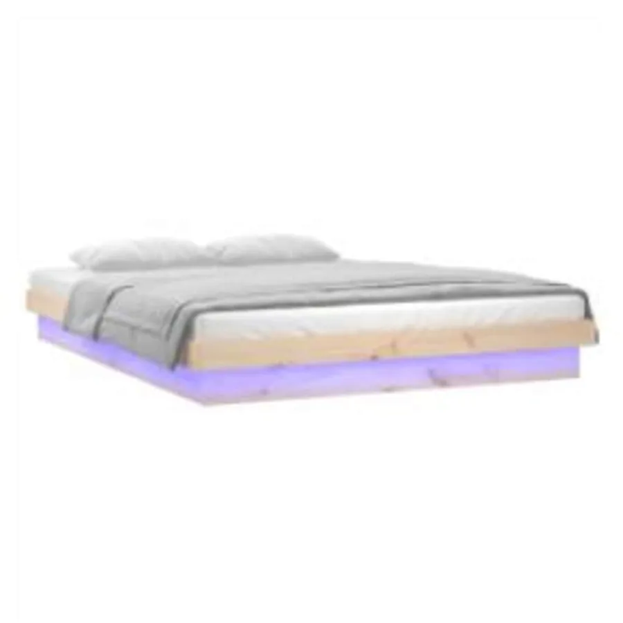 Cadre de lit à LED sans matelas 140x200 cm bois massif - 3