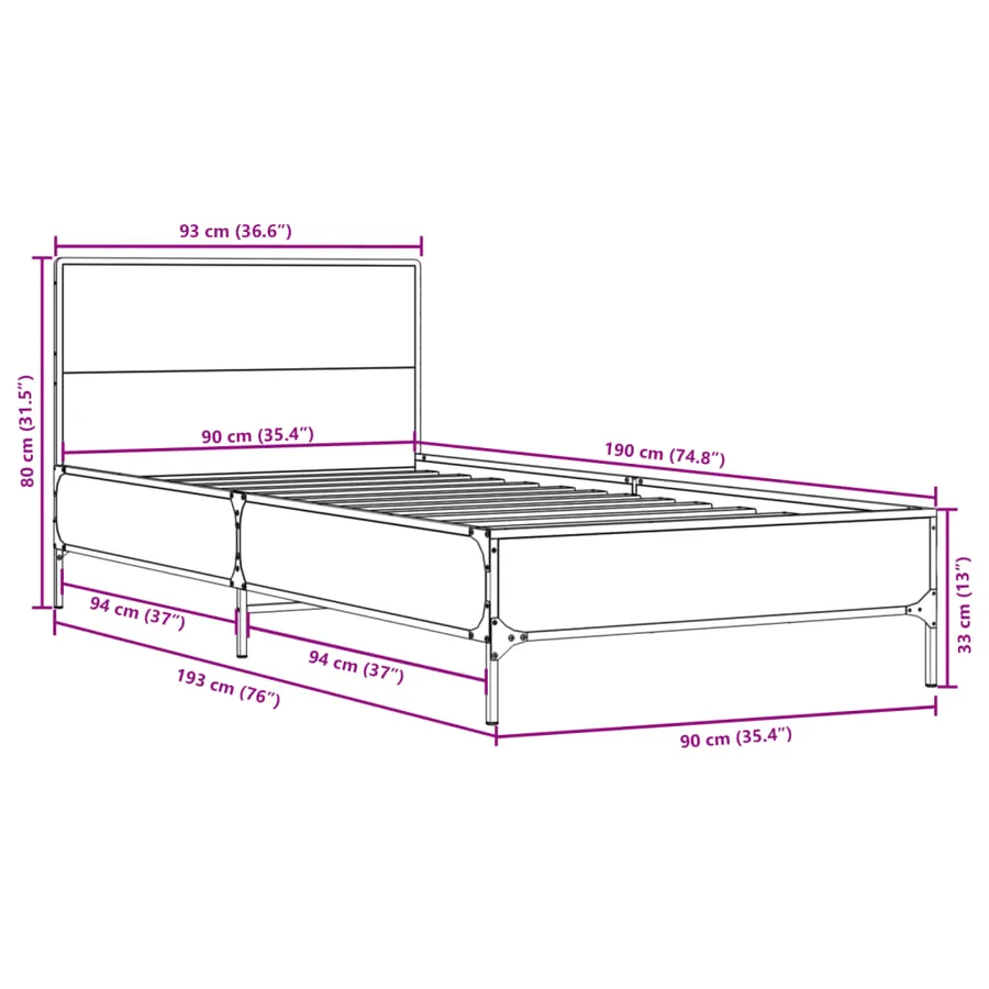 Cadre de lit sans matelas noir 90x190 cm - 9