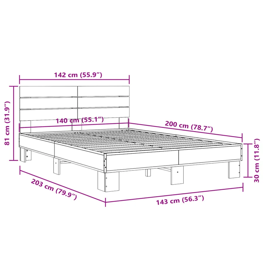 Cadre de lit sans matelas sonoma gris 140x200 cm - 9