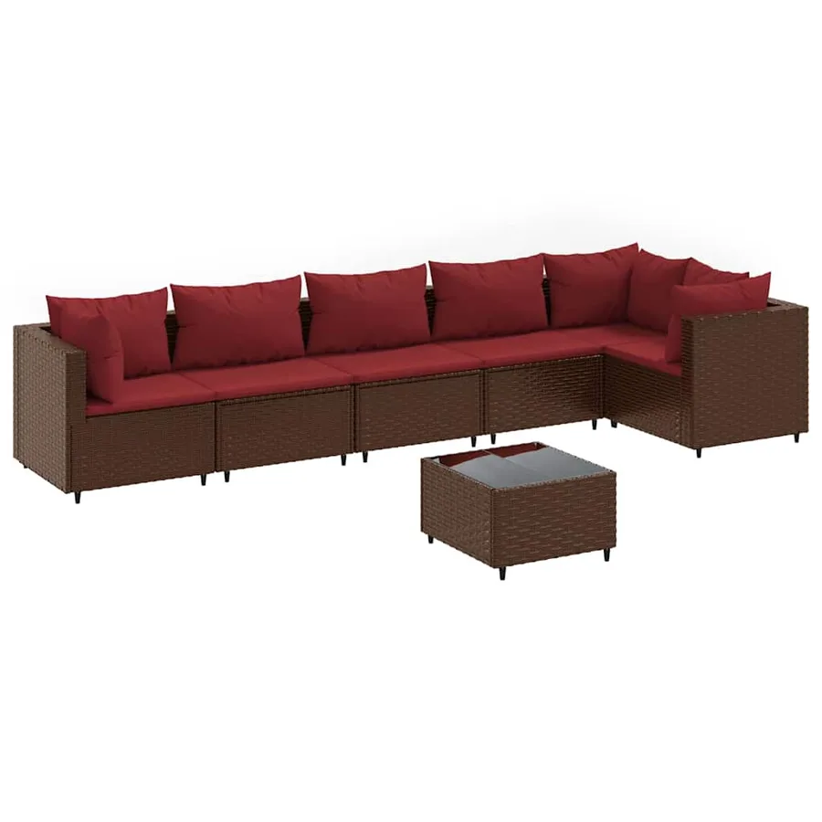 Salon de jardin avec coussins 7 pcs marron résine tressée - 2