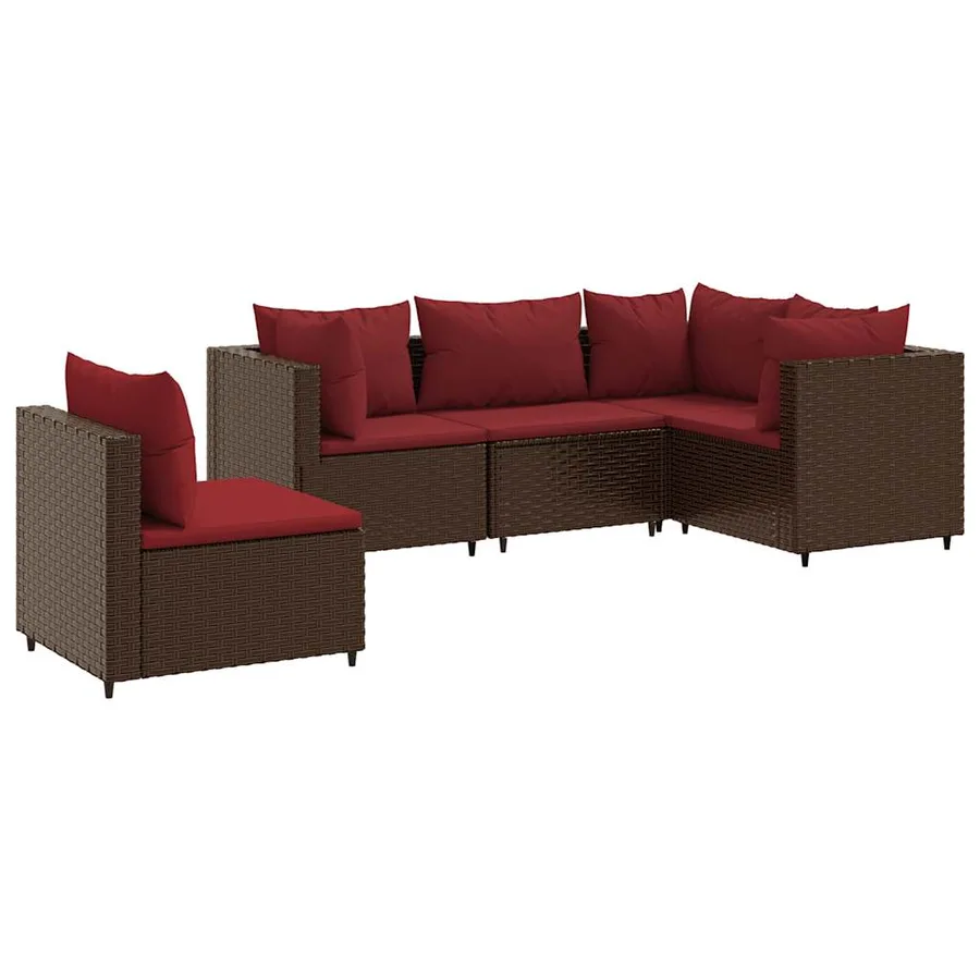 Salon de jardin 5 pcs avec coussins Marron Résine tressée - 2