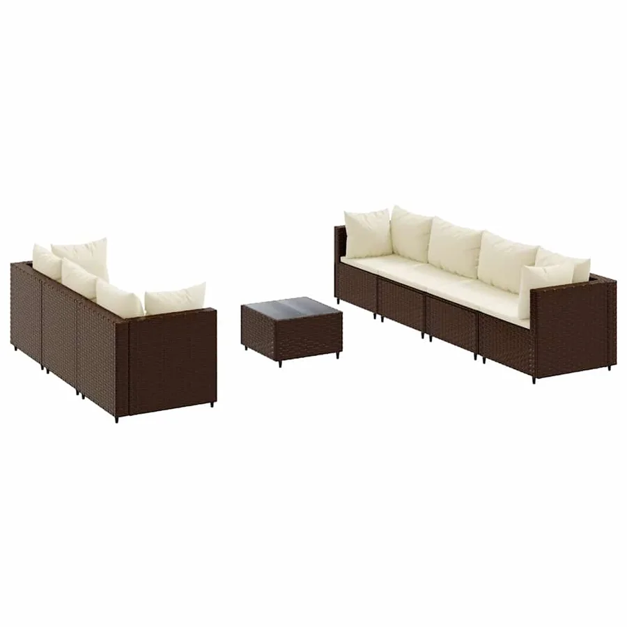 Salon de jardin avec coussins 8 pcs marron résine tressée - 2