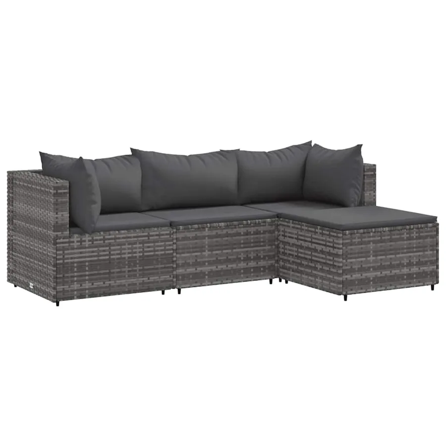 Salon de jardin 4 pcs avec coussins Gris Résine tressée - 2