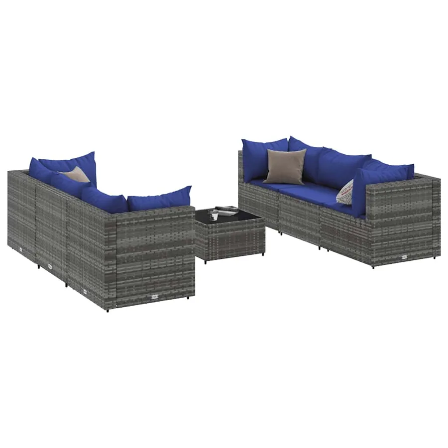 Salon de jardin 7 pcs avec coussins Gris Résine tressée - 2