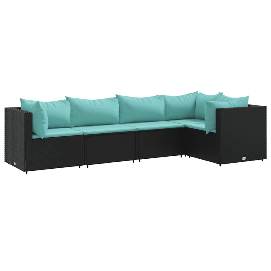 Salon de jardin 5 pcs avec coussins Noir Résine tressée - 2