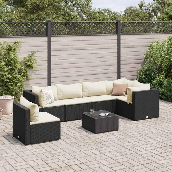 Salon de jardin 7 pcs avec coussins Noir Résine tressée 63 x 63 x 57,5 cm - 49,5 kg