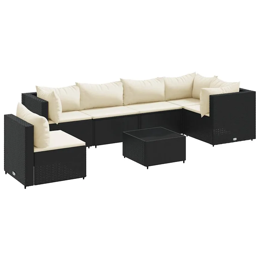 Salon de jardin 7 pcs avec coussins Noir Résine tressée 63 x 63 x 57,5 cm - 49,5 kg - 2