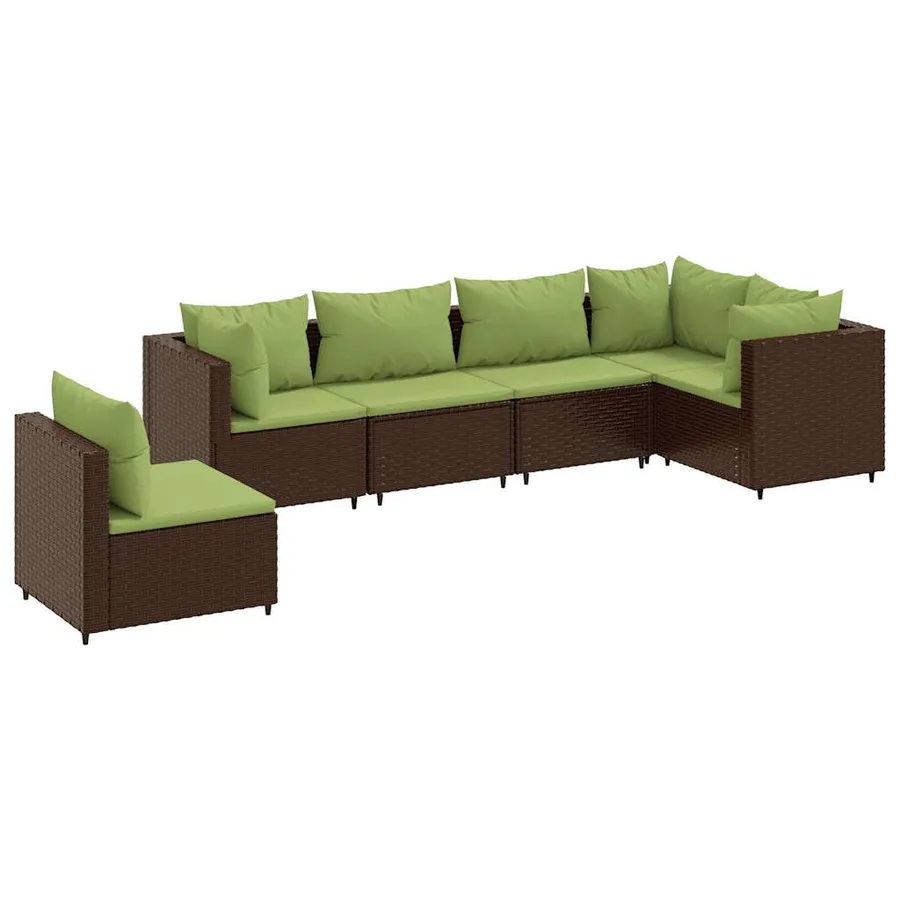Salon de jardin 6 pcs avec coussins Marron Résine tressée - 2