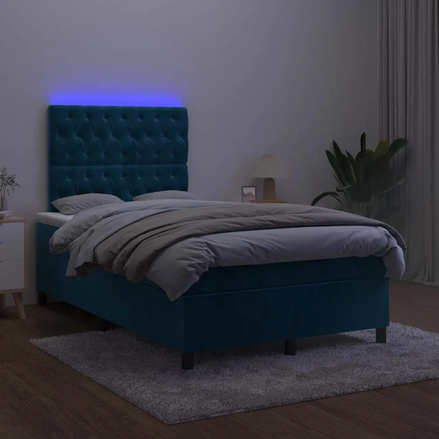 Sommier à lattes de lit matelas et LED Bleu foncé 120x200 cm - 4