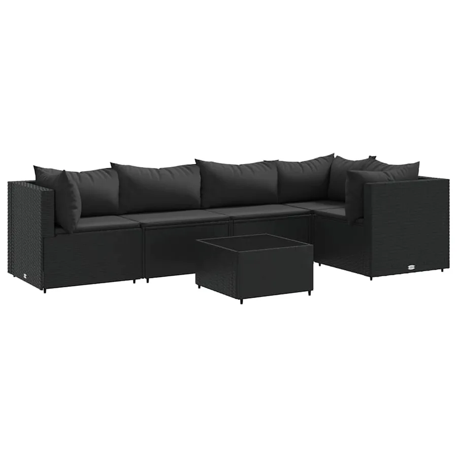 Salon de jardin 6 pcs avec coussins Noir Résine tressée - 2