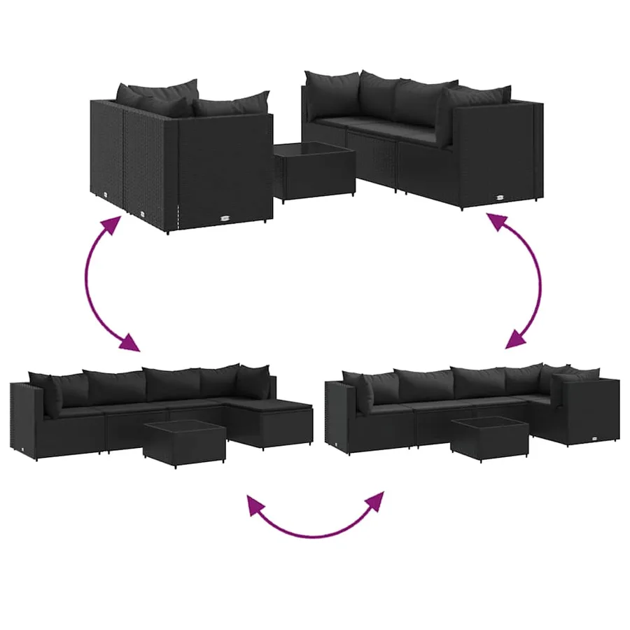 Salon de jardin 6 pcs avec coussins Noir Résine tressée - 6