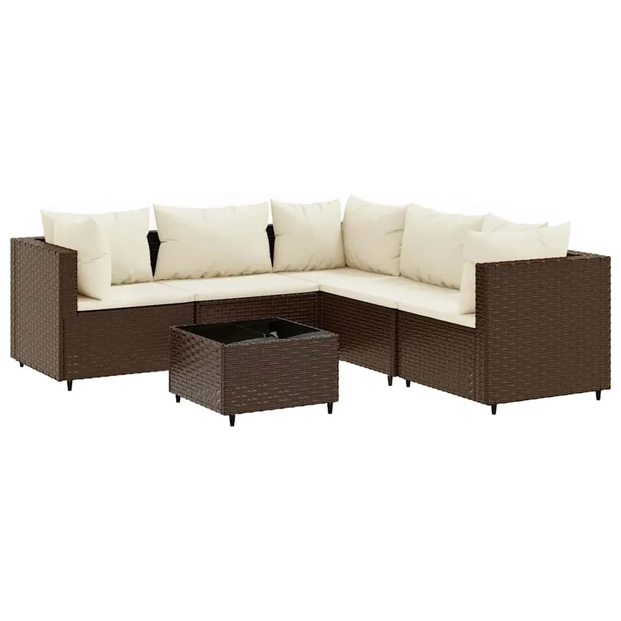Salon de jardin 6 pcs avec coussins Marron Résine tressée - 2