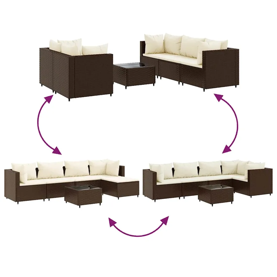 Salon de jardin 6 pcs avec coussins Marron Résine tressée - 6