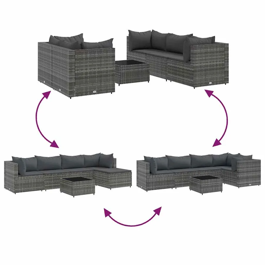 Salon de jardin 6 pcs avec coussins Gris Résine tressée - 6