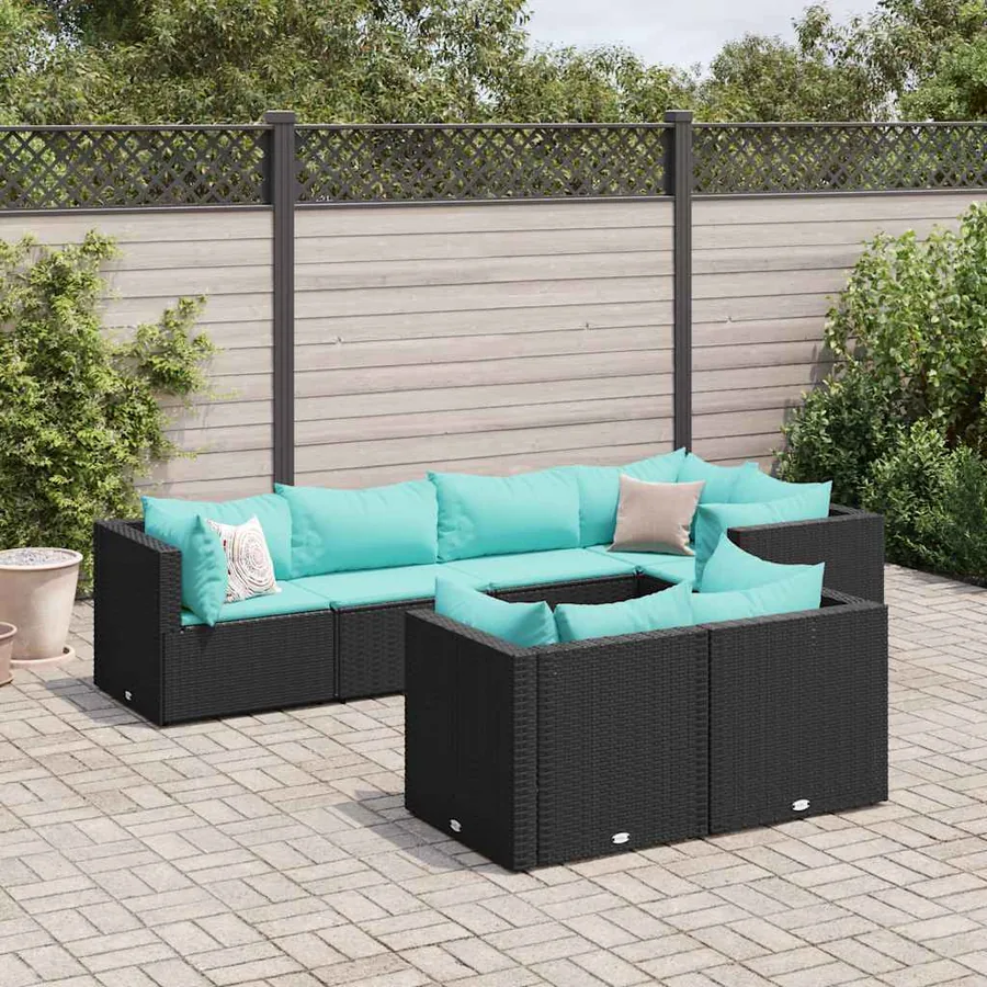 Salon de jardin 7 pcs avec coussins Noir Résine tressée 63 x 63 x 57,5 cm - 53,4 kg