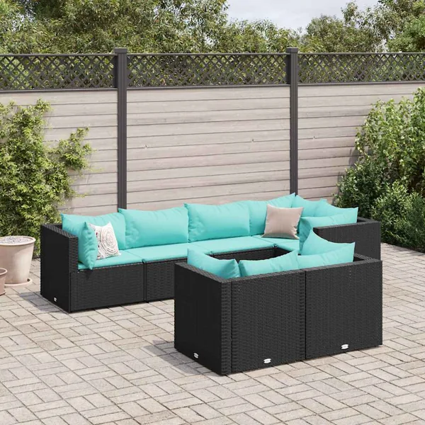Salon de jardin 7 pcs avec coussins Noir Résine tressée 63 x 63 x 57,5 cm - 53,4 kg