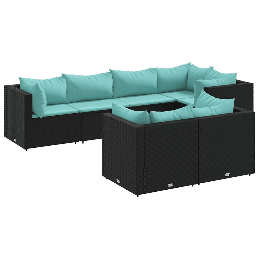 Salon de jardin 7 pcs avec coussins Noir Résine tressée 63 x 63 x 57,5 cm - 53,4 kg - 2