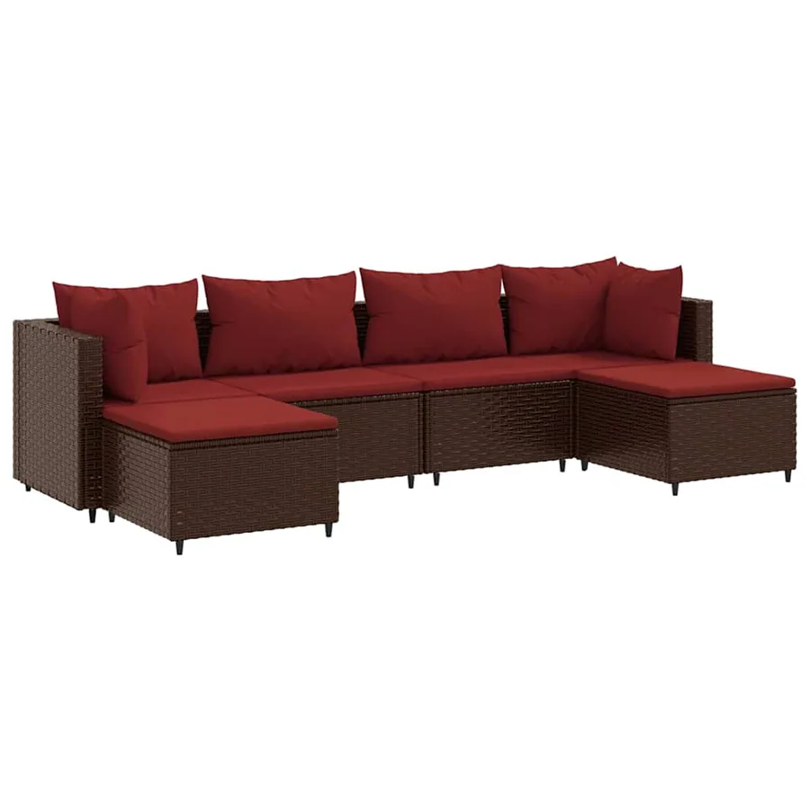 Salon de jardin 6 pcs avec coussins Marron Résine tressée - 2