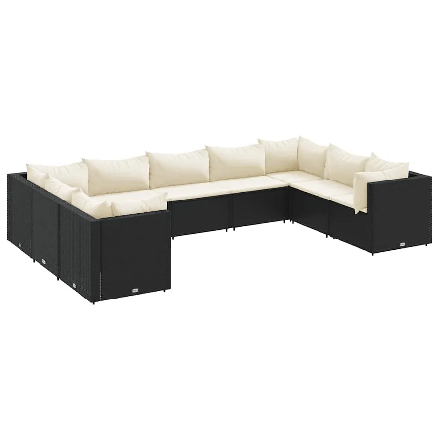 Salon de jardin 9 pcs avec coussins Noir Résine tressée - 2