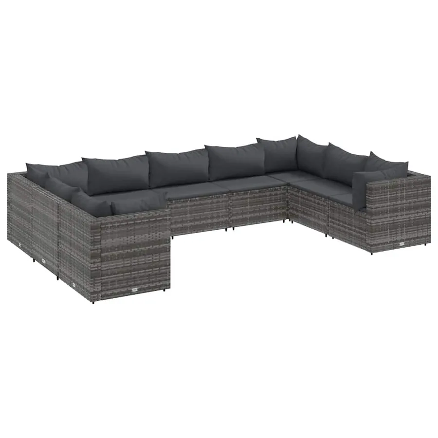 Salon de jardin 9 pcs avec coussins Gris Résine tressée - 2
