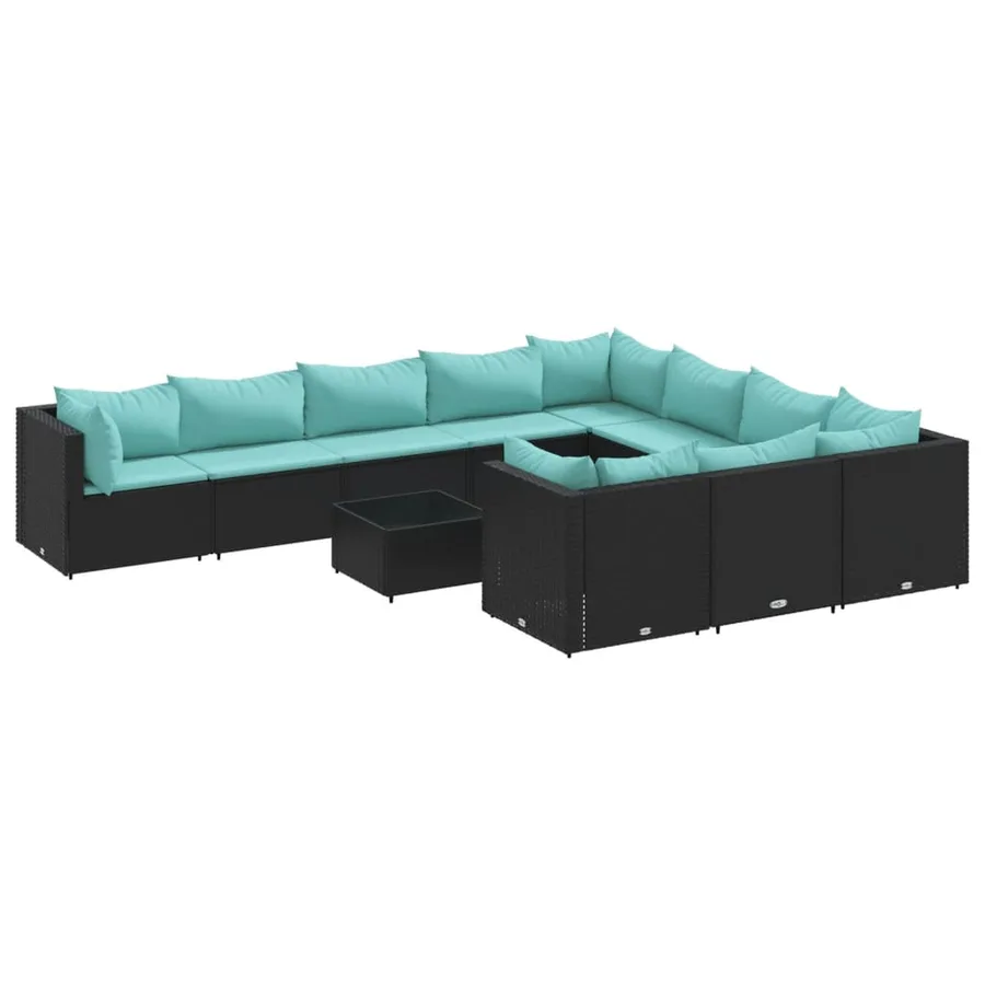 Salon de jardin 11 pcs avec coussins noir résine tressée - 2