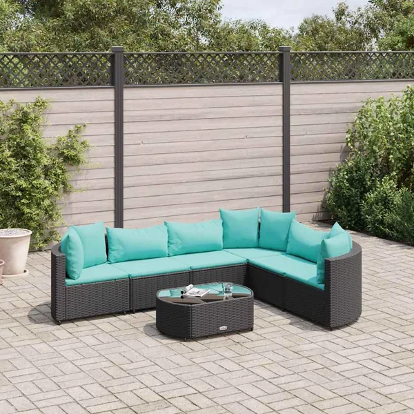Salon de jardin 7 pcs avec coussins noir résine tressée 63 x 63 x 57,5 cm - 50,5 kg