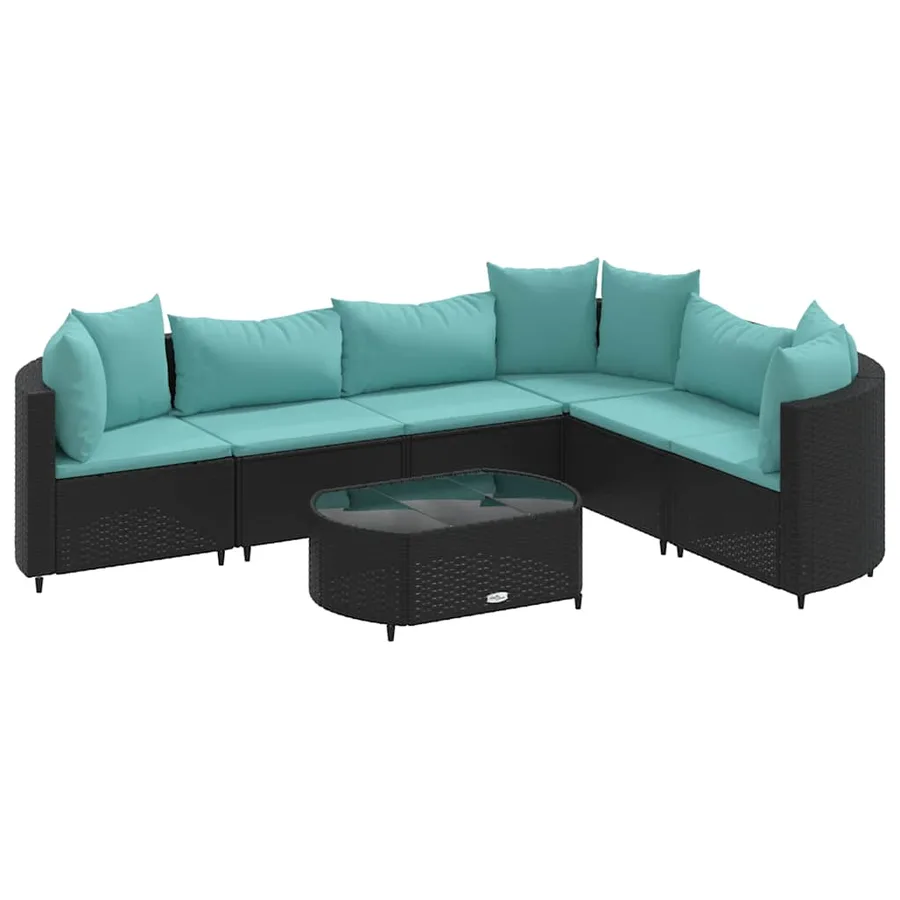 Salon de jardin 7 pcs avec coussins noir résine tressée 63 x 63 x 57,5 cm - 50,5 kg - 2