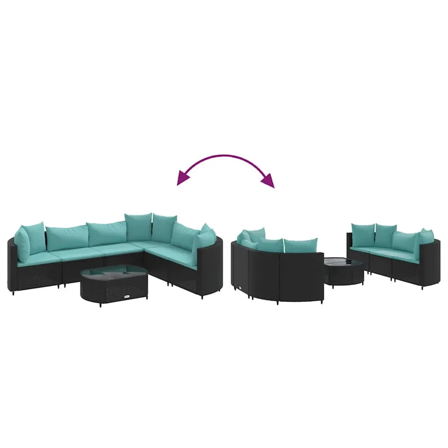 Salon de jardin 7 pcs avec coussins noir résine tressée 63 x 63 x 57,5 cm - 50,5 kg - 6