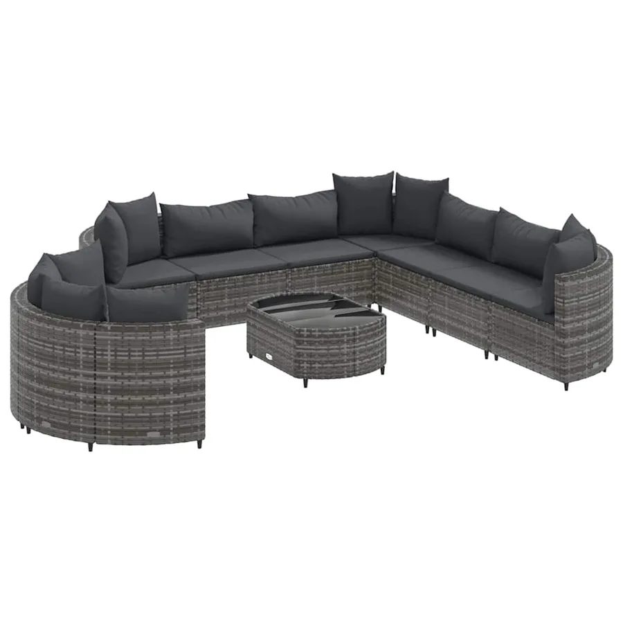 Salon de jardin avec coussins 10 pcs gris résine tressée - 2