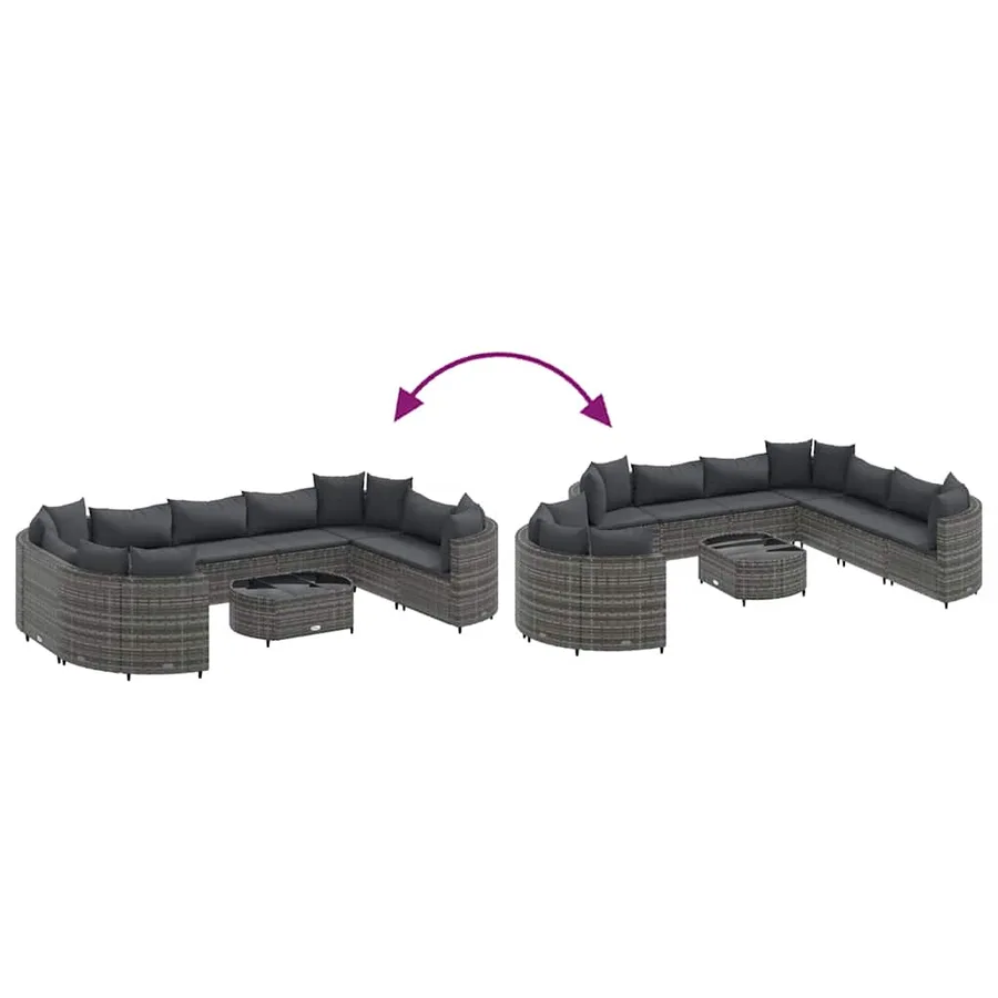 Salon de jardin avec coussins 10 pcs gris résine tressée - 6