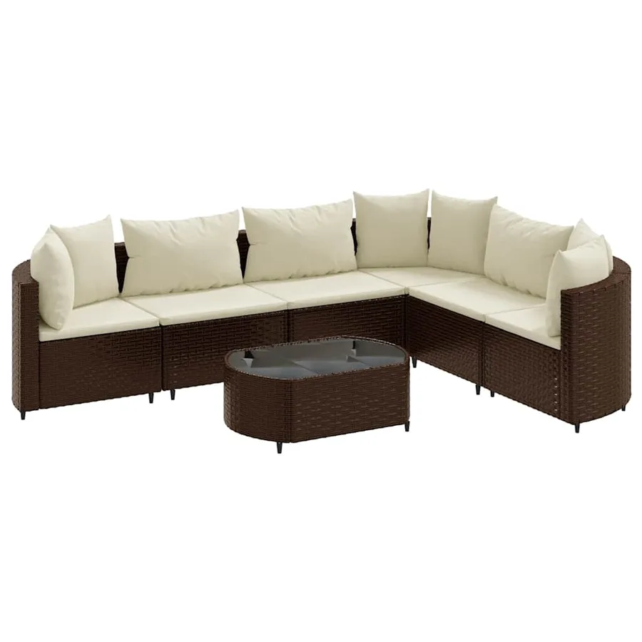 Salon de jardin avec coussins 7 pcs marron résine tressée - 2