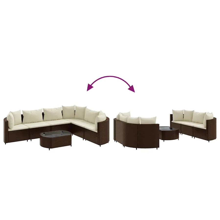 Salon de jardin avec coussins 7 pcs marron résine tressée - 6