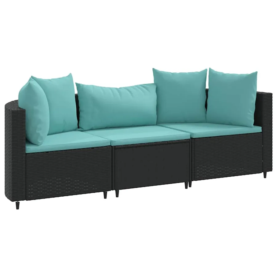Salon de jardin 3 pcs avec coussins noir résine tressée - 2