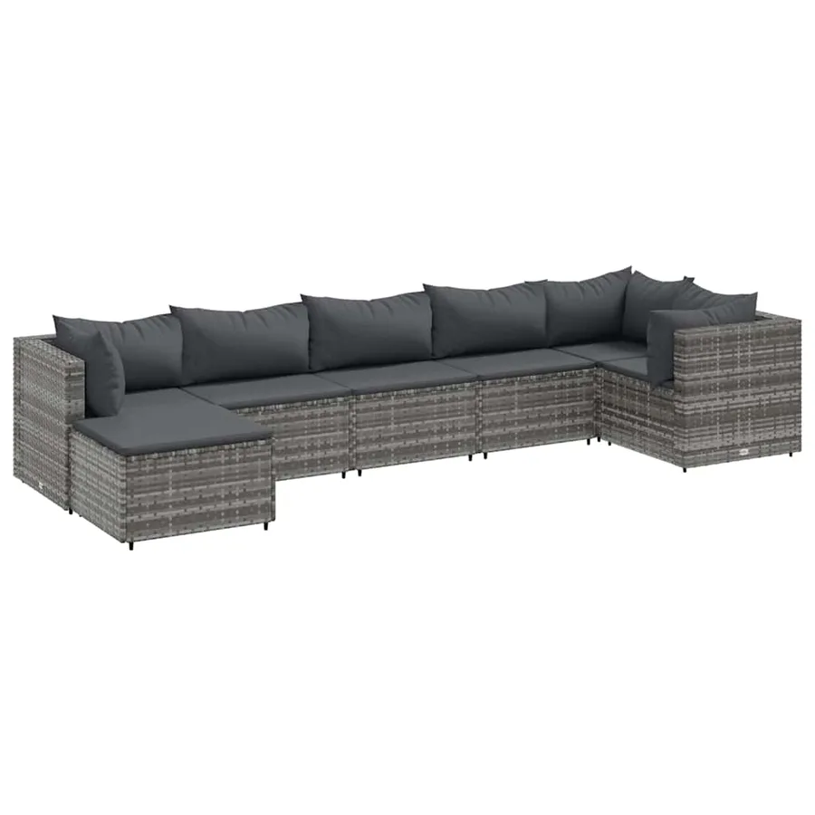 Salon de jardin 7 pcs avec coussins Gris Résine tressée - 2