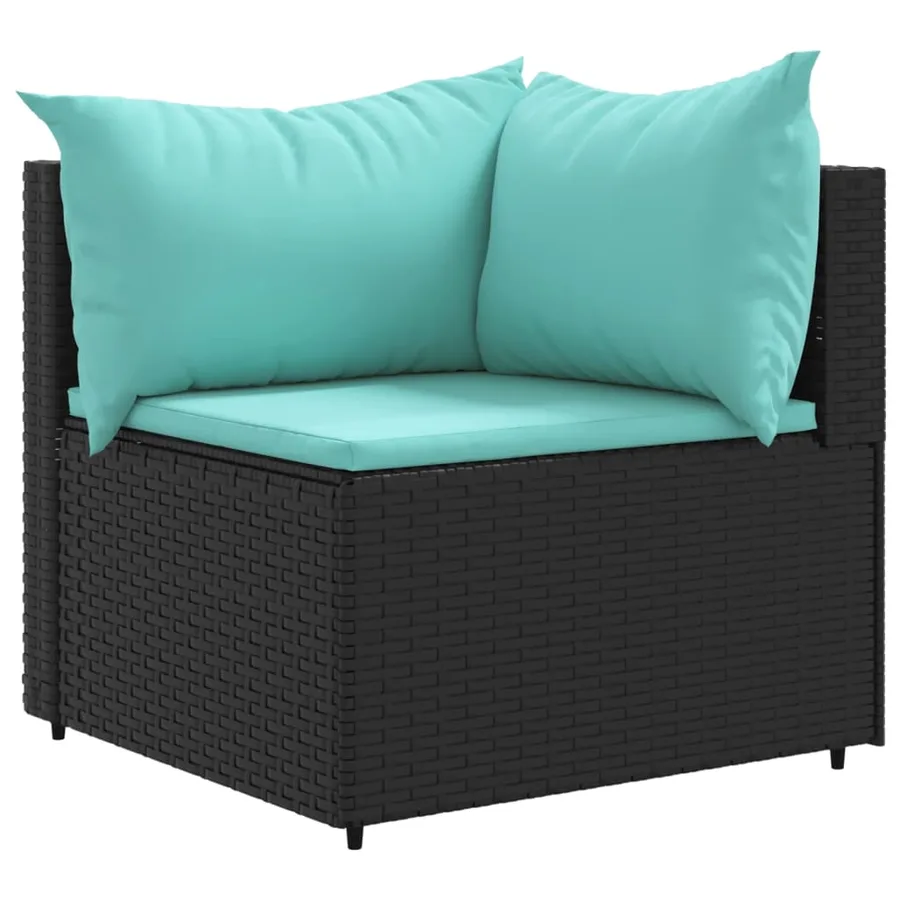 Salon de jardin 9 pcs avec coussins noir résine tressée - 3