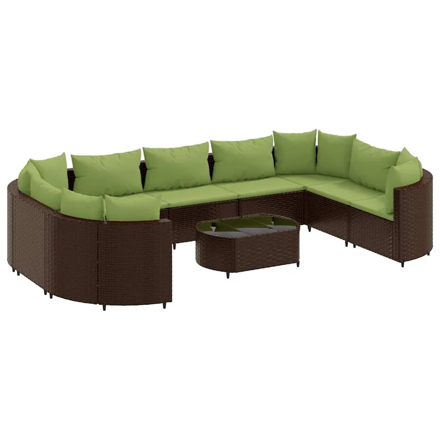 Salon de jardin 10 pcs avec coussins marron résine tressée - 2