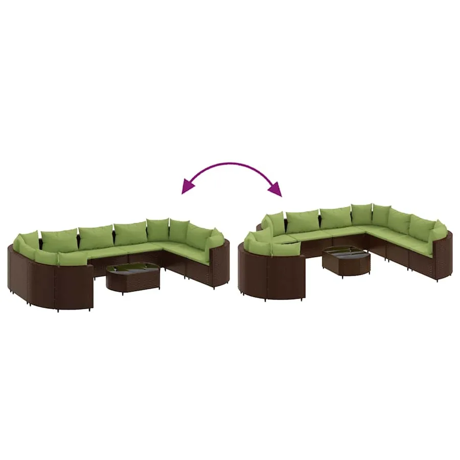 Salon de jardin 10 pcs avec coussins marron résine tressée - 6