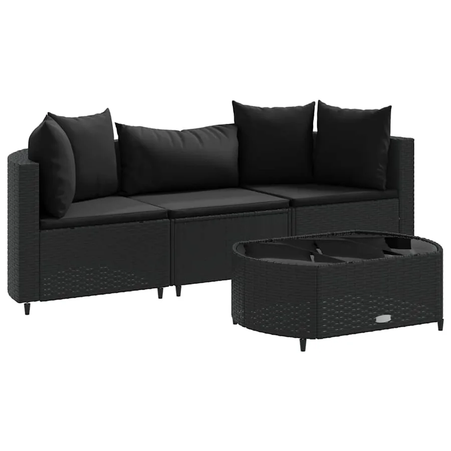 Salon de jardin 4 pcs avec coussins noir résine tressée - 2