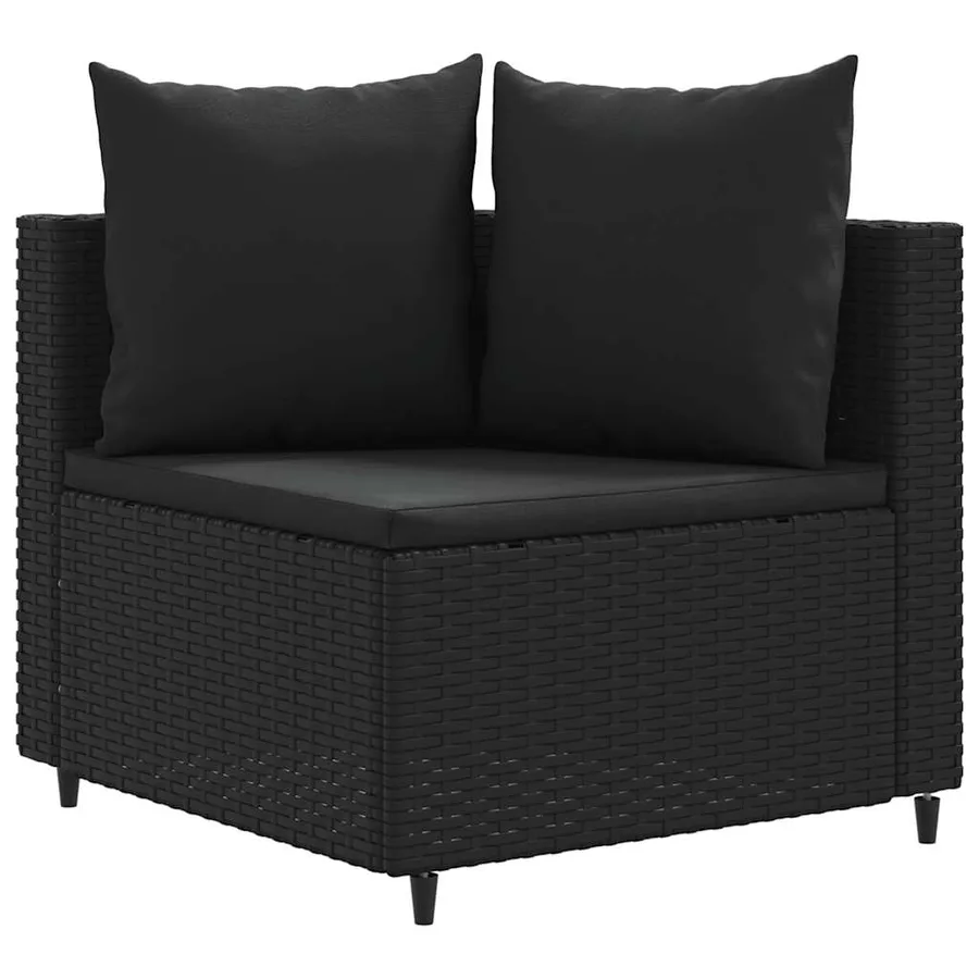 Salon de jardin 4 pcs avec coussins noir résine tressée - 3