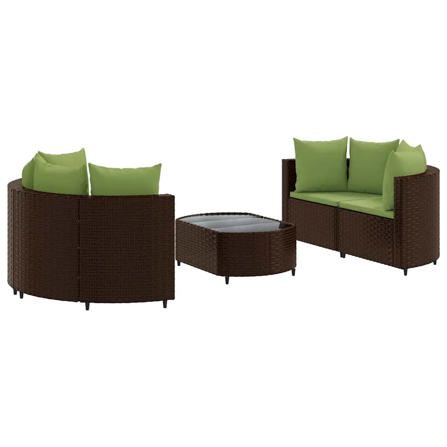 Salon de jardin avec coussins 5 pcs marron résine tressée - 2
