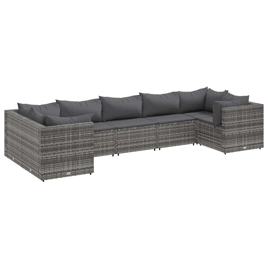Salon de jardin 7 pcs avec coussins Gris Résine tressée - 2
