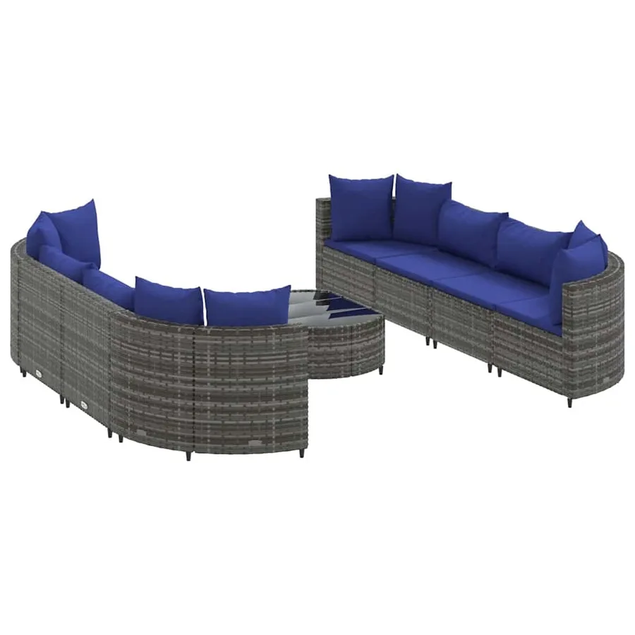 Salon de jardin 9 pcs avec coussins gris résine tressée - 2