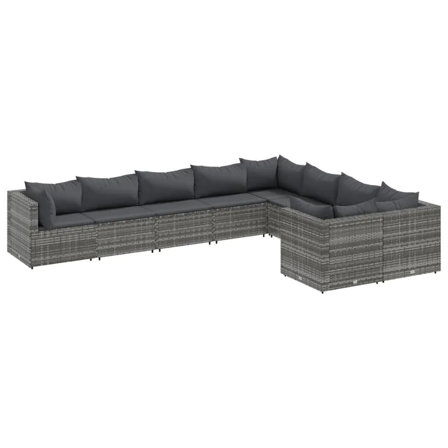 Salon de jardin 9 pcs avec coussins gris résine tressée - 2