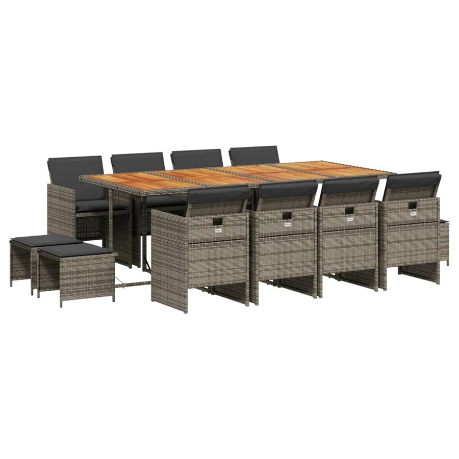 Ensemble à manger de jardin coussins 13 pcs gris résine tressée - 2